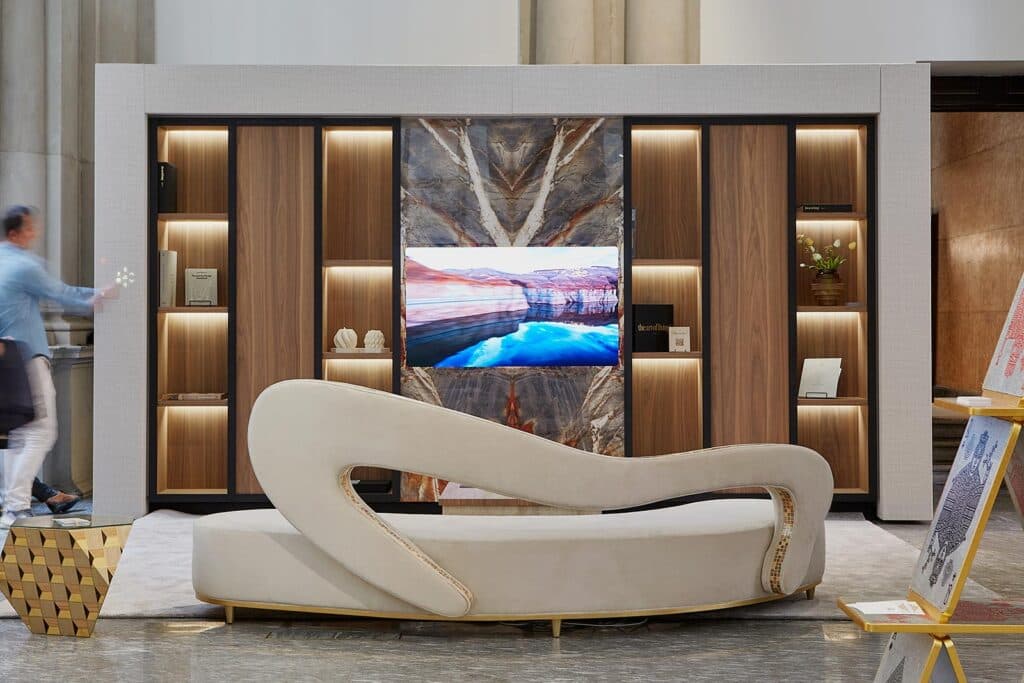 Alchimia screen integrated into stone facade